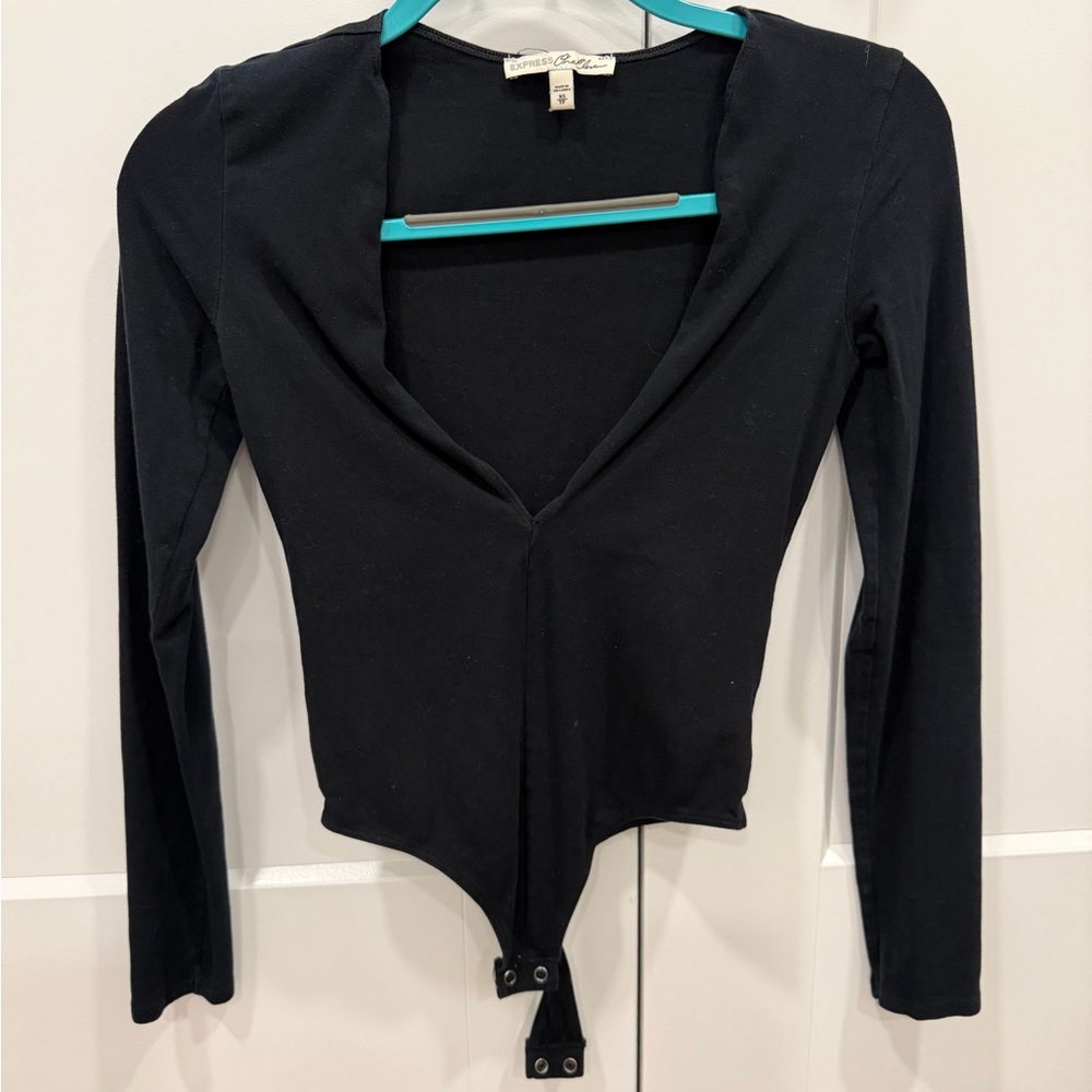 Express Black Deep V Thong Bodysuit XS